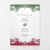 Groene & Rode kant Elegante Fiesta bruiloft Drieluik Uitnodiging (Cover)