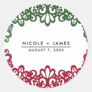 Groene & Rode Kant Elegante Fiesta Bruiloft Ronde Sticker