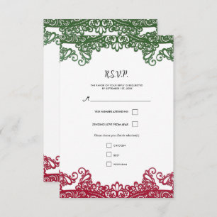 Groene & Rode kant Elegante Fiesta bruiloft RSVP