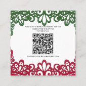 Groene & Rode kant Elegante Fiesta Wedding Details Vierkante Visitekaartje (Achterkant)