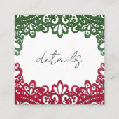 Groene & Rode kant Elegante Fiesta Wedding Details Vierkante Visitekaartje (Voorkant)