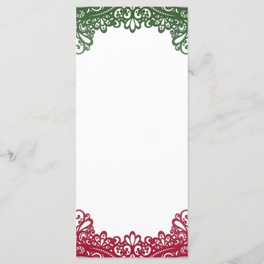 Groene & Rode kant Elegante Fiesta Witte bruiloft Menu (Achterkant)