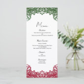 Groene & Rode kant Elegante Fiesta Witte bruiloft  Menu (Staand voorkant)