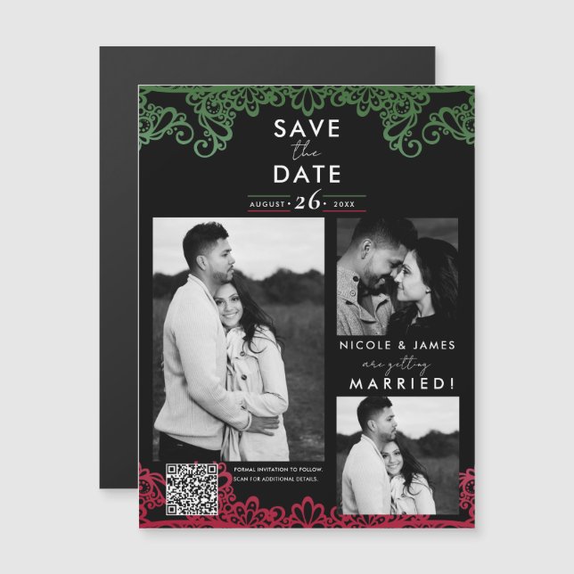 Groene & Rode Kantelen Bruiloft Save the Date (Voorkant / Achterkant)