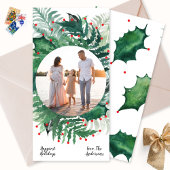 Groene Rode Kerst Botanische Krans Foto lang Feestdagenkaart