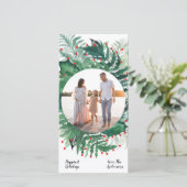 Groene Rode Kerst Botanische Krans Foto lang Feestdagenkaart (Staand voorkant)