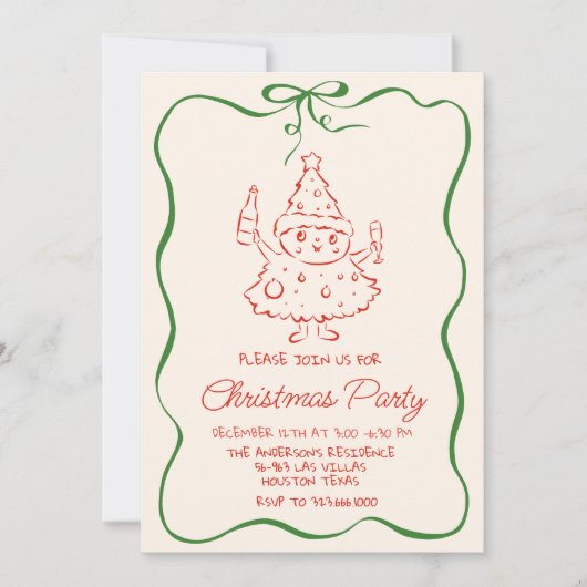  groene rode kerst Champagne Tree Party Kaart (Voorkant)