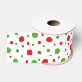 Groene Rode Kerst Stippen Witte Achtergrond Grosgrain Lint (Spoel)