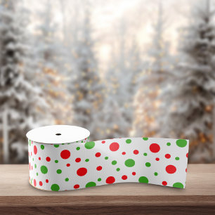 Groene Rode Kerst Stippen Witte Achtergrond Grosgrain Lint
