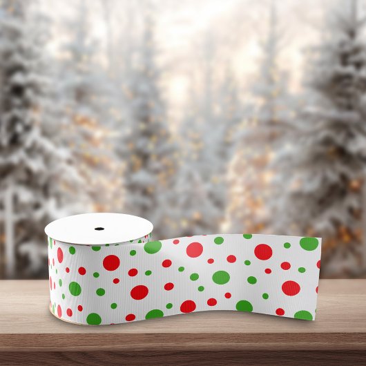 Groene Rode Kerst Stippen Witte Achtergrond Grosgrain Lint