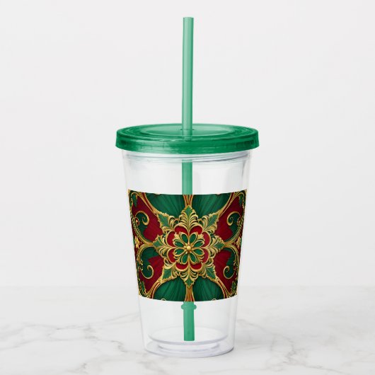 Groene Rode Kerst Vakantie Acryl Tumbler Acryl Drinkbeker (Voorkant)