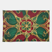 Groene Rode Kerst Vakantie Keuken Handdoek (Horizontaal)