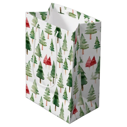 Groene Rode Kerstbomen  Medium Cadeauzakje (Voorkant Gekanteld)