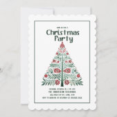 Groene Rode Kerstboom Gekartelde Rand Feest Kaart (Voorkant)