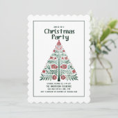 Groene Rode Kerstboom Gekartelde Rand Feest Kaart (Staand voorkant)