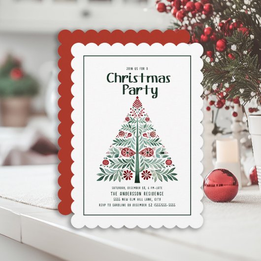 Groene Rode Kerstboom Gekartelde Rand Feest Kaart