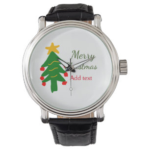 Groene rode kerstboom vrolijke kerst voeg naam toe horloge