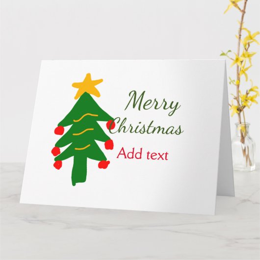 Groene rode kerstboom vrolijke kerst voeg naam toe kaart (Gele Bloem)