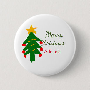 Groene rode kerstboom vrolijke kerst voeg naam toe ronde button 5,7 cm