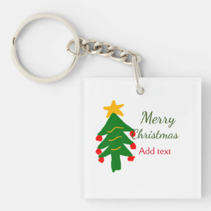 Groene rode kerstboom vrolijke kerst voeg naam toe sleutelhanger