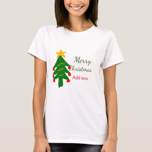 Groene rode kerstboom vrolijke kerst voeg naam toe t-shirt (Voorkant)