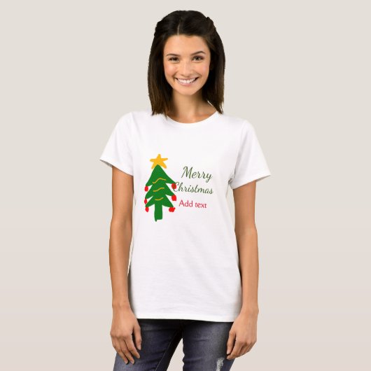 Groene rode kerstboom vrolijke kerst voeg naam toe t-shirt (Voorkant volledig)