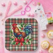 Groene rode kersthaan papieren bordje (Feest)