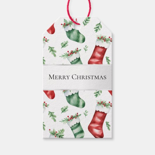 Groene rode kerstkousen cadeaulabel (Voorkant)
