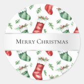 Groene rode kerstkousen ronde sticker (Voorkant)