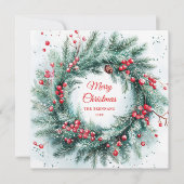 Groene Rode Kerstkrans Holly Elegant Feestdagenkaart (Voorkant)