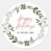 Groene & Rode Kerstkrans Ronde Sticker (Voorkant)