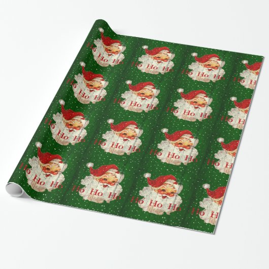 Groene rode kerstman Ho Ho Ho Ho Wrapping Paper Cadeaupapier (Uitgerold)