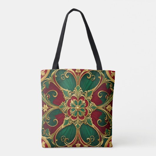 Groene Rode Kerstvakantie Canvas tas (Achterkant)