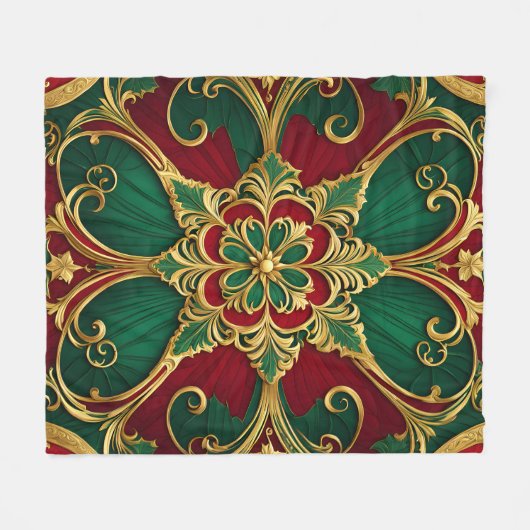 Groene Rode Kerstvakantie Fleece Deken (Voorkant (Horizontaal))