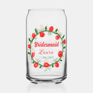 Groene rode krans CIR Naam toevoegen Bruidsmeisje Blikvorm Glas