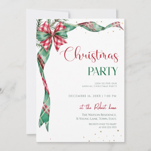 Groene rode linten strik Kerstfeest Kaart (Voorkant)