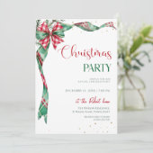 Groene rode linten strik Kerstfeest Kaart (Staand voorkant)
