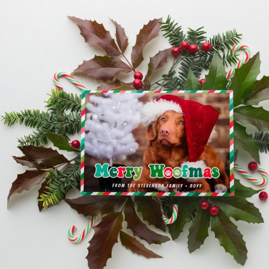 Groene Rode Mint Retro Merry Woofmas Hond Kerstmis Feestdagenkaart