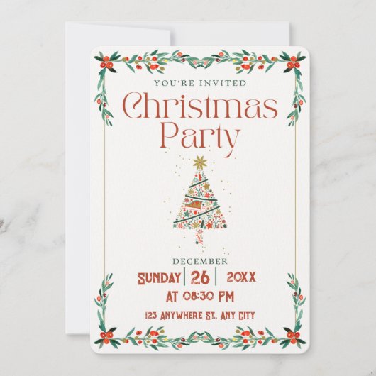 Groene Rode Moderne Kerstfeestje Kaart (Voorkant)