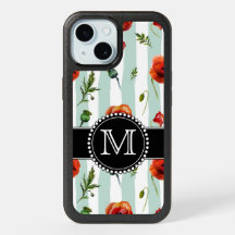 Groene, rode papavers, bloemen, monogram