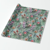 Groene Rode Pauwveren Cadeaupapier (Uitgerold)