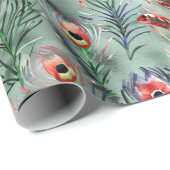 Groene Rode Pauwveren Cadeaupapier (Rol Hoek)