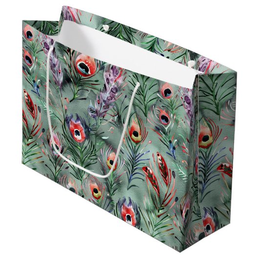 Groene Rode Pauwveren Groot Cadeauzakje (Voorkant Gekanteld)