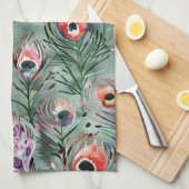 Groene Rode Pauwveren Theedoek (Quarter Fold)