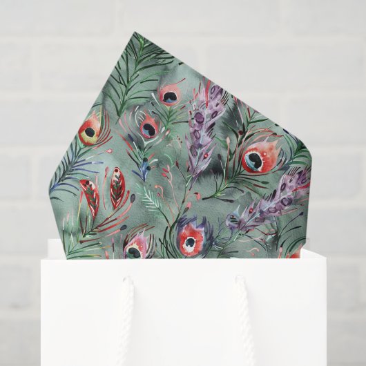 Groene Rode Pauwveren Tissuepapier (Cadeauzakje)