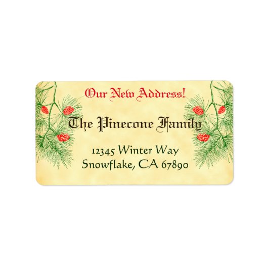 Groene rode pine Aangepaste feestdag Nieuwe adresl Etiket (Voorkant)