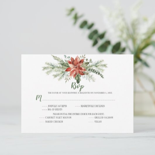 Groene rode poinsettia slinger Kerstmis RSVP (Staand voorkant)