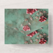 Groene Rode Rozen Bloemen All In One Uitnodiging (Achterkant)