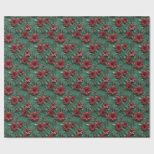 Groene Rode Rozen Bloemen Cadeaupapier (Vlak)