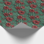Groene Rode Rozen Bloemen Cadeaupapier (Hoek)
